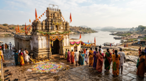 Devotees at Raghavendra Swamy Jayanti before the Mantralaya Brindavana