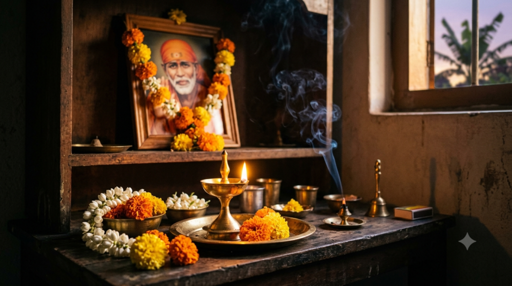 Sri Raghavendra Suprabhatam recited at a lamp-lit home altar at dawn